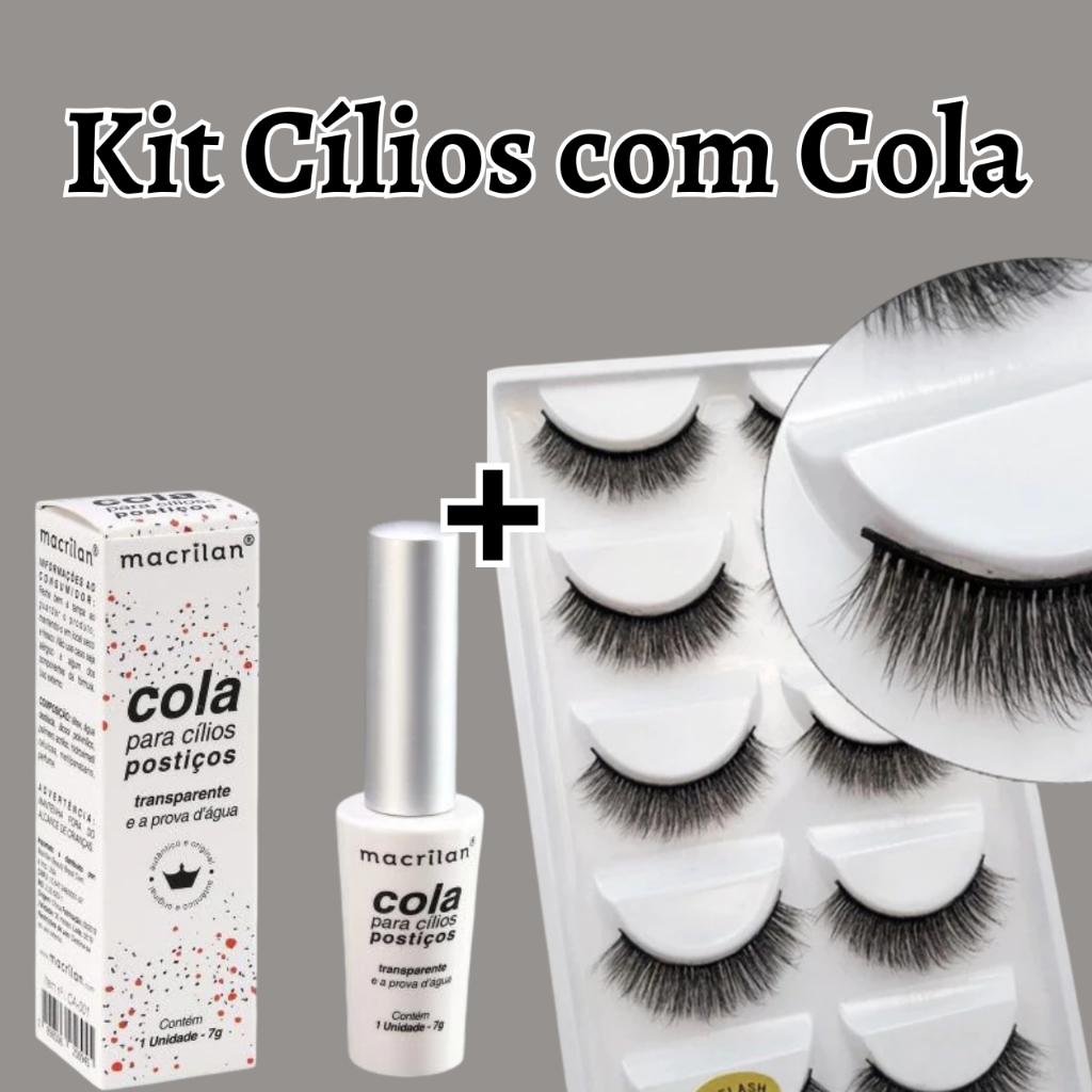 Kit Cartela de Cílios Postiço G800 + Cola de Cílios Macrilan/ Efeito ...