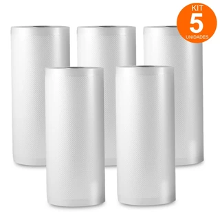 Kit Rolo 5 Metros Saco de Embalagem a Vácuo c/ Ranhura para Alimentos BPA FREE