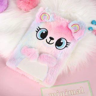 Caderno Anotação Diário Bloco Infantil Pelúcia de urso de orellha arco-iris Brochura Capa Dura