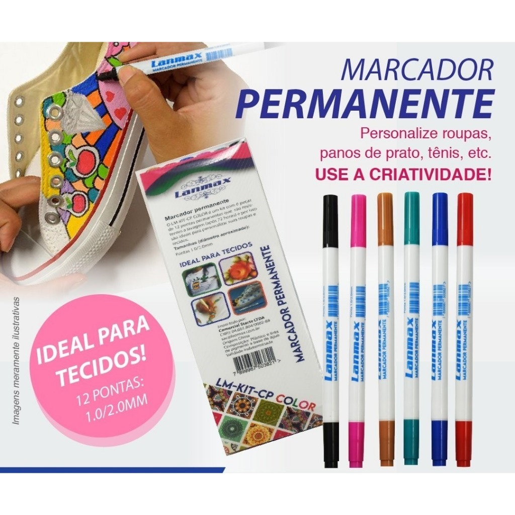 Caneta Permanente Marcador Para Escrever Tecido 6 Cores Porcelana Ponta ...