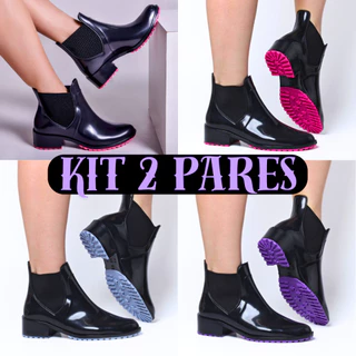 Kit 2 Pares Bota Galocha Feminina Impermeável Estilo Casual Super Confortável
