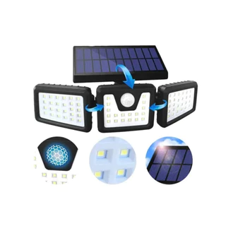 Refletor Grande de 74 Led com Painel Solar Giratório Sensor de Movimento Controle Remoto
