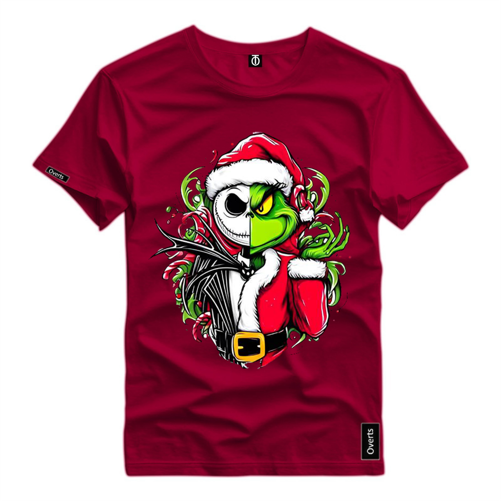 Camiseta Masculina Personalizada Grinch Caveira Personagem Natal 2024 Camisa Algodão