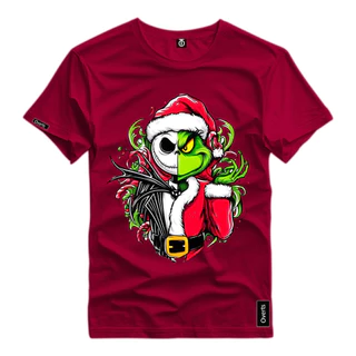 Camiseta Masculina Personalizada Grinch Caveira Personagem Natal 2024 Camisa Algodão