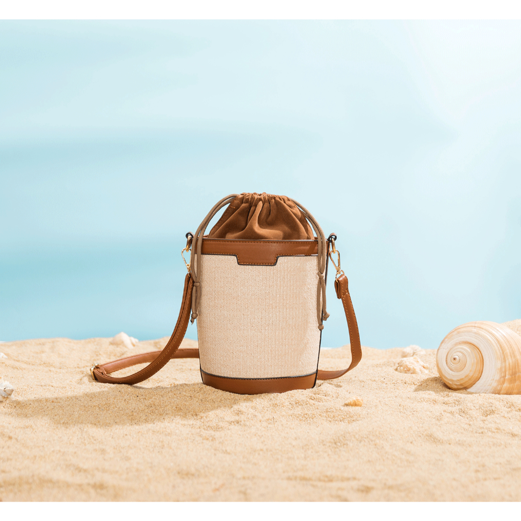 Bolsa de Palha Rendonda Grande Feminina Com Alça transversal Praia Piscina Sacola Verão Dia