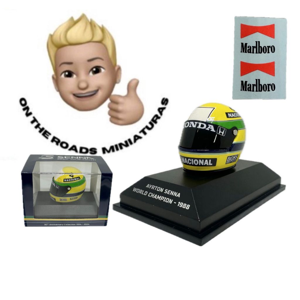 Miniatura Capacete Ayrton Senna Campeão (1985/1988/1990/1991/) 1/8
