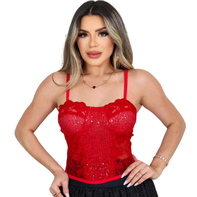 Top Cropped Feminino De Renda e Paetê Com Bojo | Shopee Brasil
