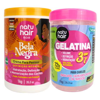 Kit Creme para pentear Bela Negra + Gelatina Modeladora de Cachos 3 em 1 Natuhair 1kg