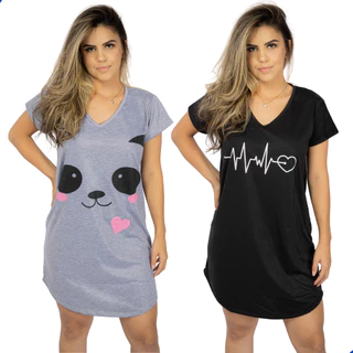 Kit 2 Camisolas Feminina Pijama Confortável Estampada Macia Verão em Oferta na Shopee