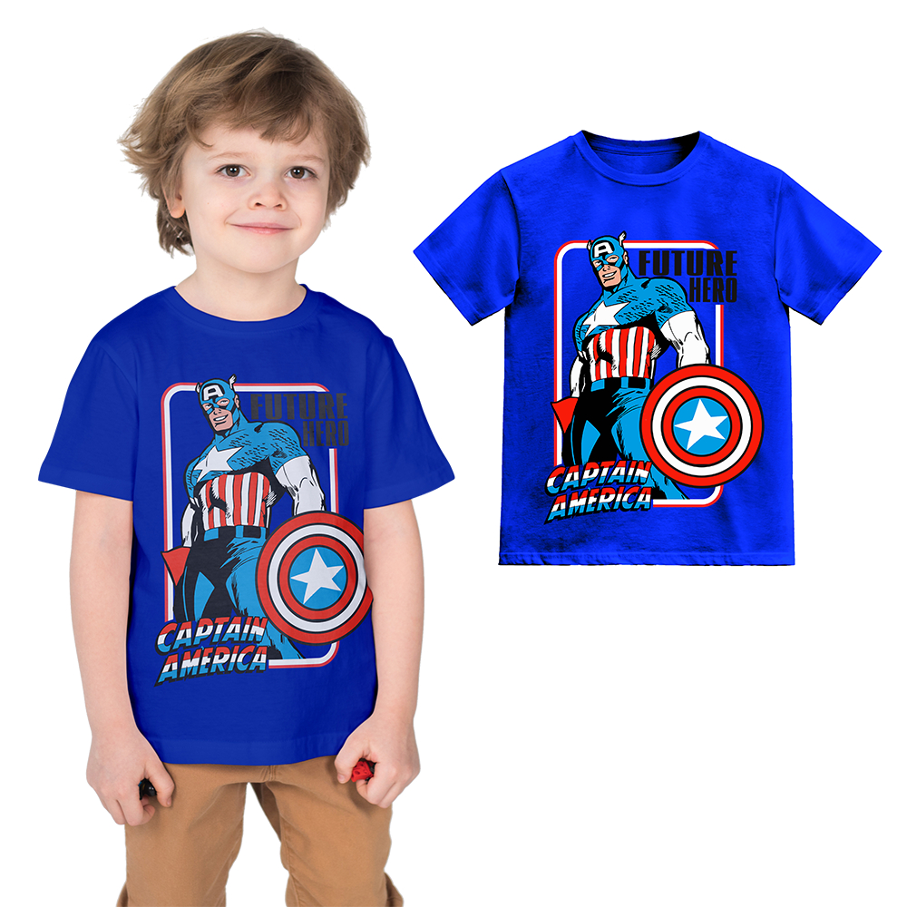 Camiseta Infantil Capitão America Azul Royal Manga Curta 100% Algodão ...