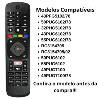 Controle Remoto TV LED Philips 32PHG5102 / 43PFG5102 com Netflix (Smart TV) - 8049