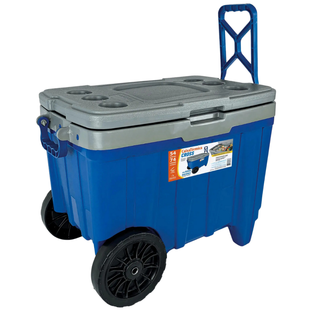 Cooler Térmico Grande 54L Caixa Térmica Com Rodas CROSS Alça Trava