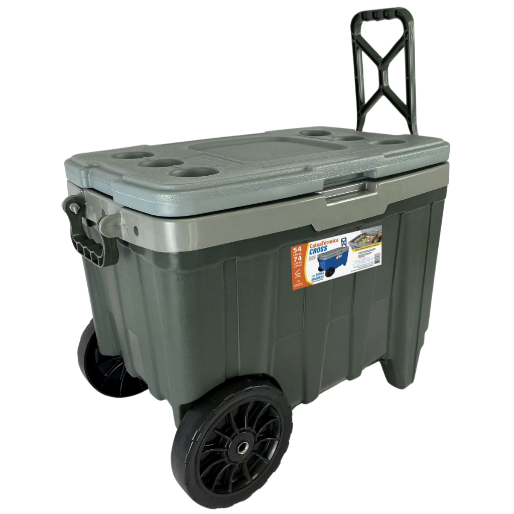 Cooler Térmico Grande 54L Caixa Térmica Com Rodas CROSS Alça Trava