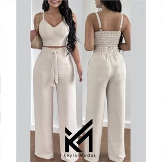 Descubra o Conjunto Duna Areia: Elegância em Cropped e Calça Pantalona para Brilhar