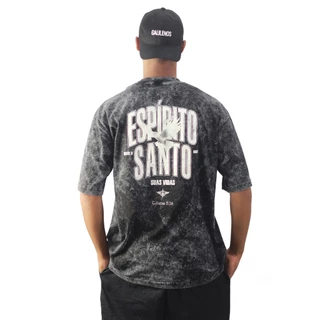 Camiseta Oversized Espirito Santo Marmorizada Cristã Gospel Trap Hip Hop
