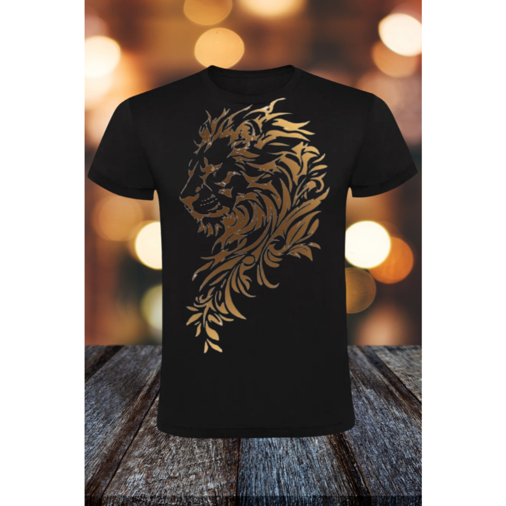 Camiseta Personalizada Leao Dourado Efeito Brilhante Camisa 100