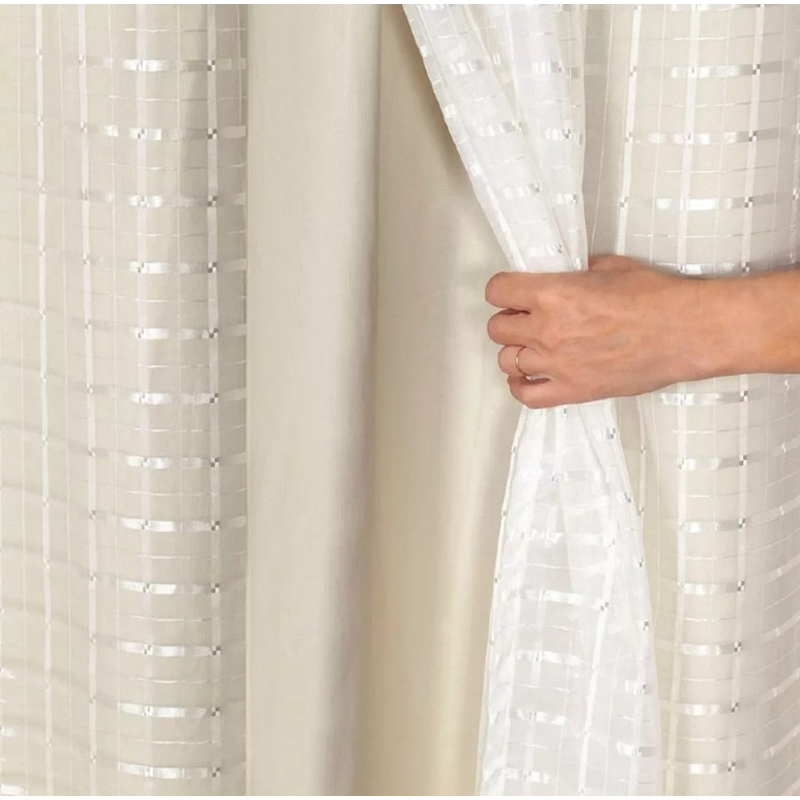 Cortina 3,00x2,80 Microfibra C/ Voil Xadrez Quarto Sala Varão Simples