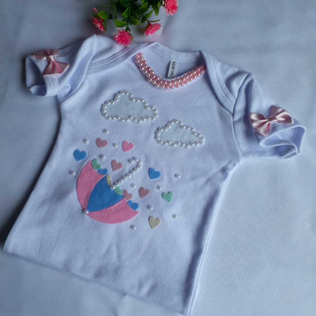 Body personalizado mesversario bebe menina luxo perola