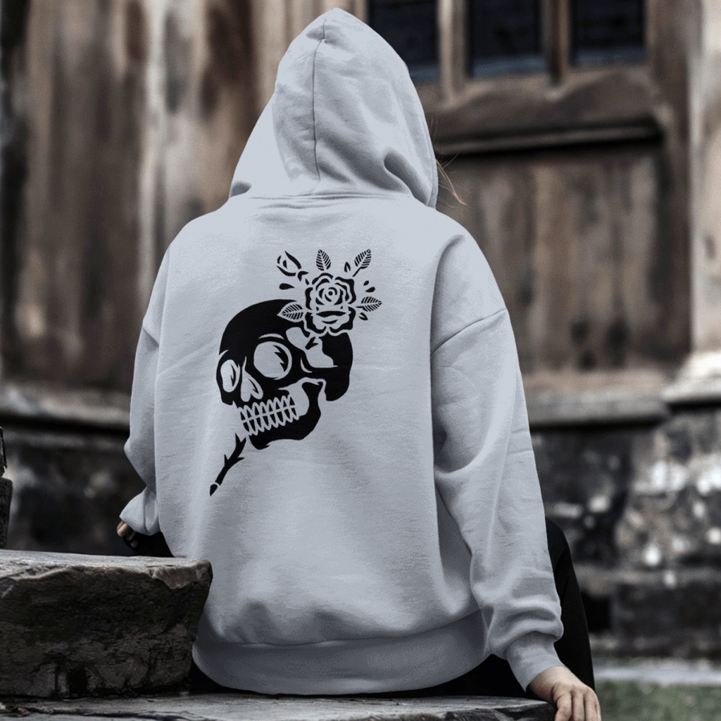 Blusa de Frio Moletom Streetwear Estampado Nas Costas Caveira