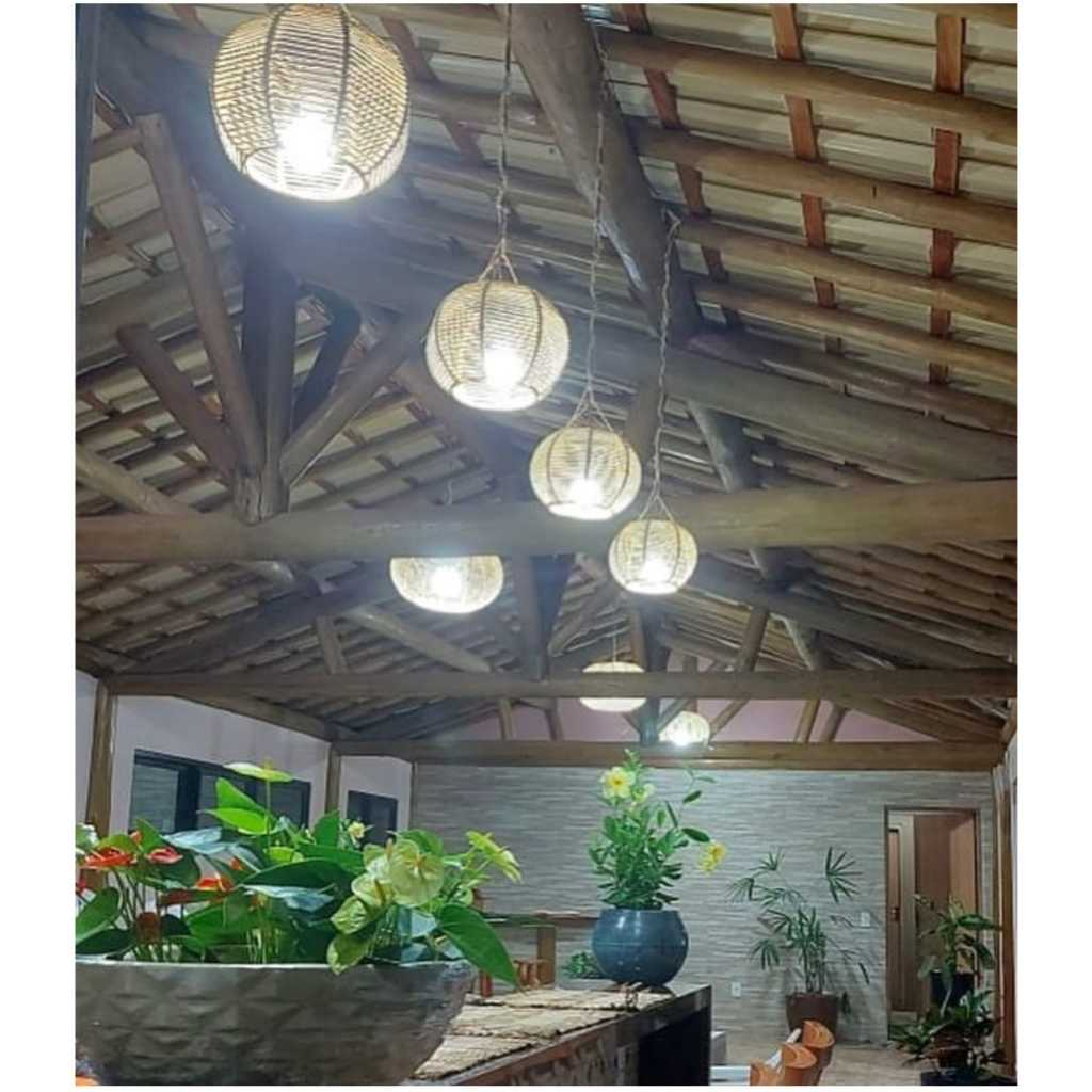 Luminária Aramada de Palha Pendente modelo Bola PP e P