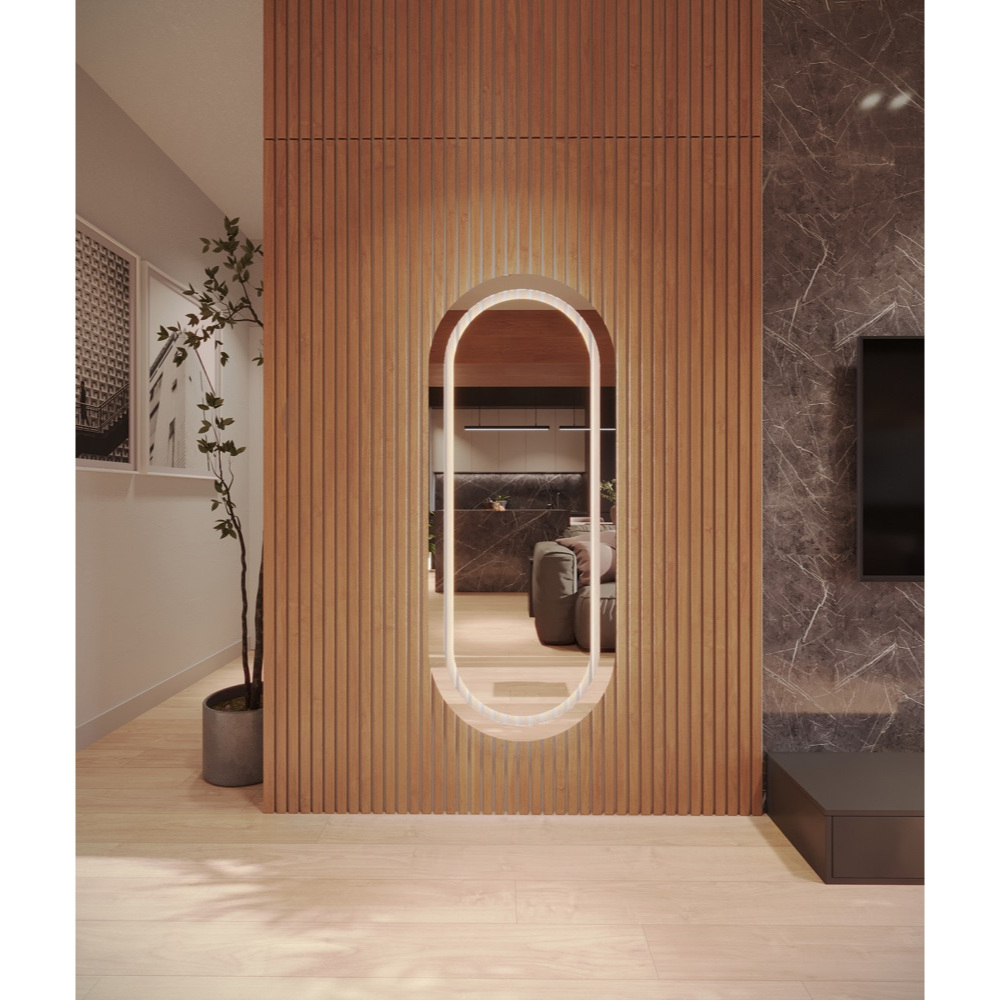 Espelho Oval EL07 Corpo Inteiro 150cm x 60cm Polido LED Jateado Luz Branca e Luz Amarela Sala Quarto Banheiro