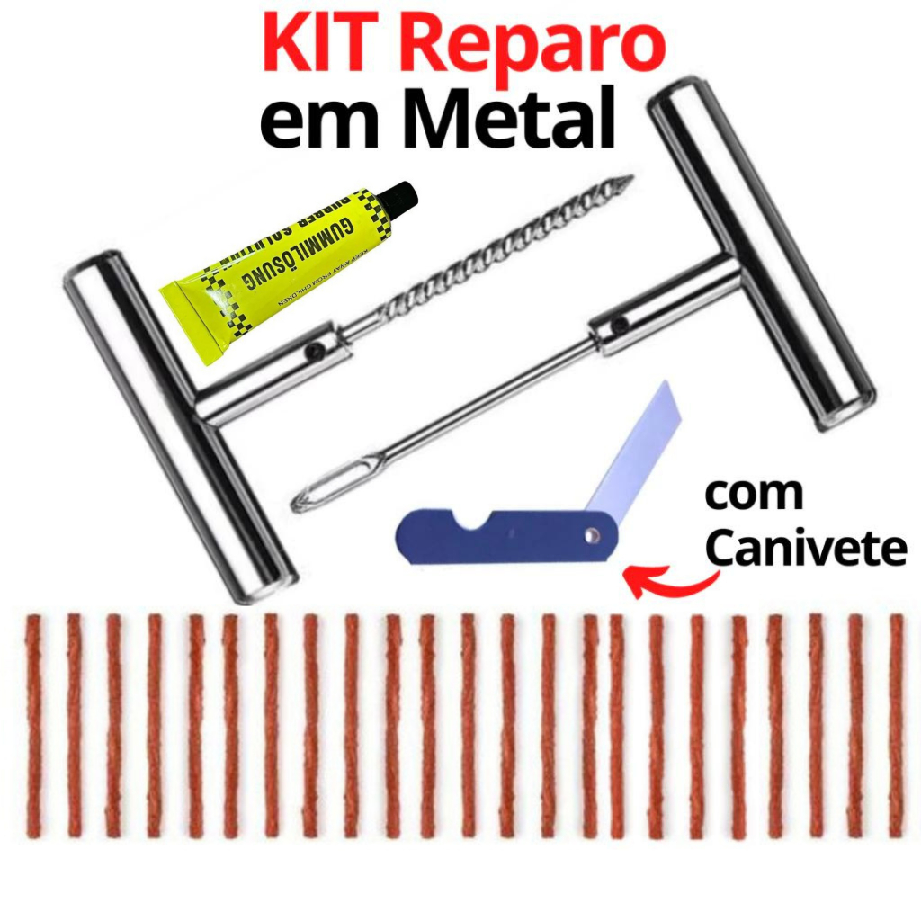 Kit Remendo Ferro Pneu Sem Câmara Carro Moto + 15 Reparos Macarrão