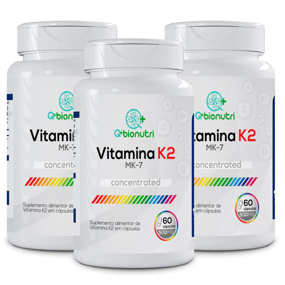 Kit 3x Vitamina K2 500mg 60 Capsulas - Q+Bionutri