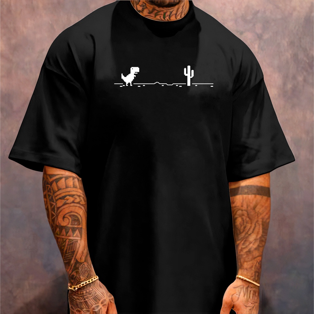 Camiseta Oversized Streetwear Masculina Gola Alta Meme Internet Dinossauro