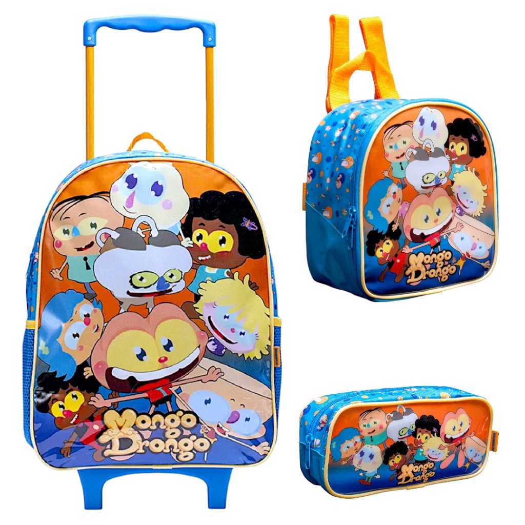 Kit Mochila de Rodinhas Mongo e Drongo Lancheira Térmica Estojo Xeryus ...