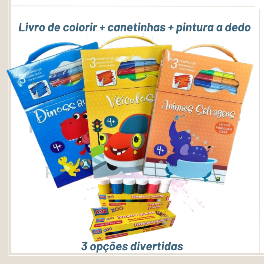 Livro de colorir com canetinhas + Pintura a dedo, diversão completa e ...