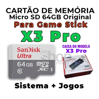 Cartão de Memória MicroSD 64GB Original +Sistema P/ GameStick X3 Pro +Jogos - Envio Imediato