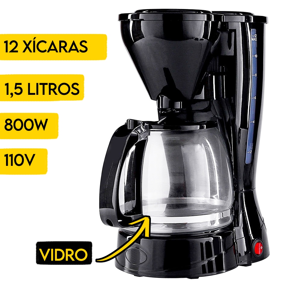 Máquina Café Cafeteira Elétrica 800W Jarra de Vidro 1,5L 110