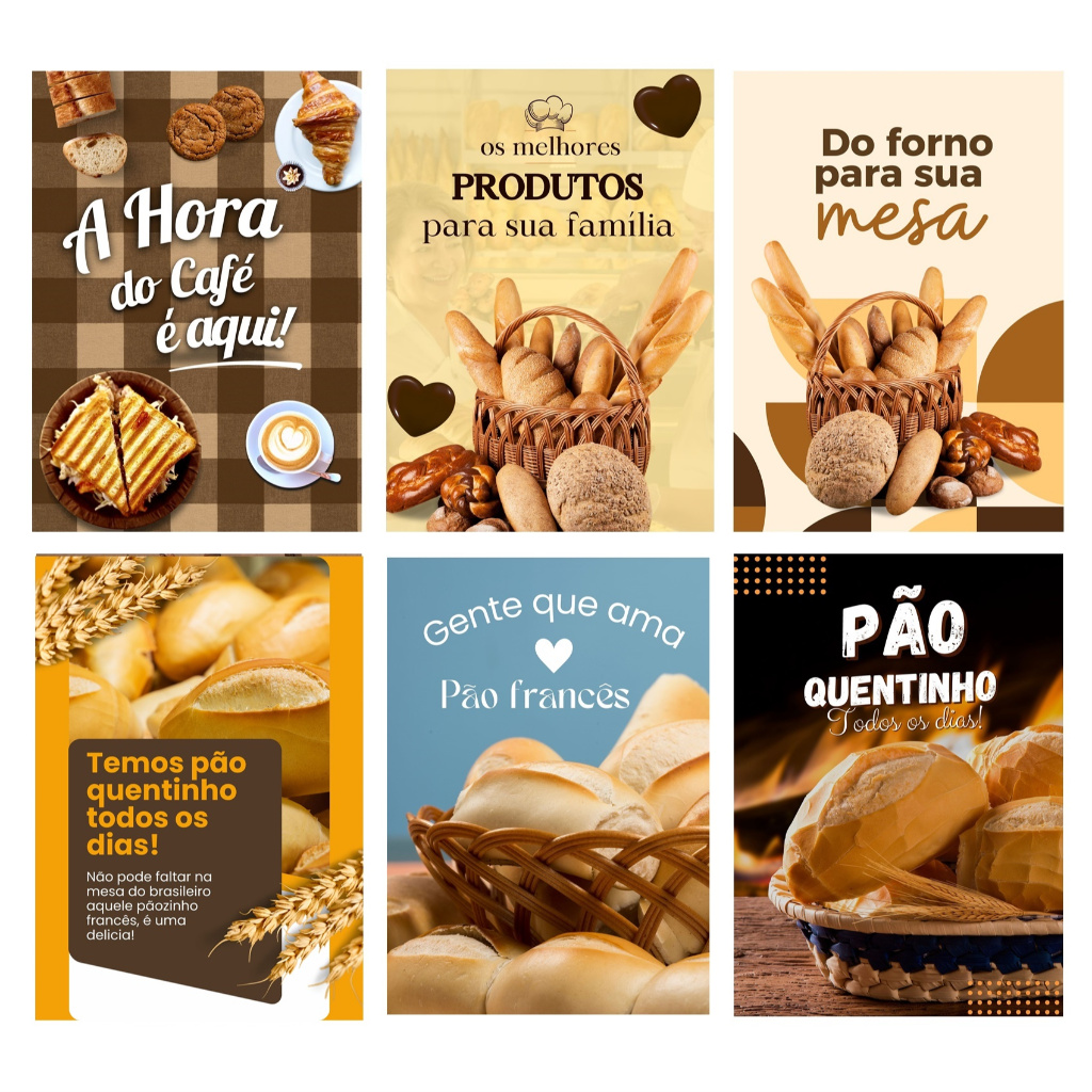 Quadros Padaria Panificadora Pão Frances Cafeteria Kit 6 Peç