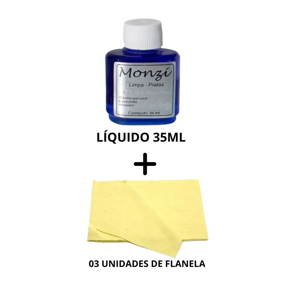 Unidade monzi liquido limpa prata 35ml original kit + 03 unidades de ...