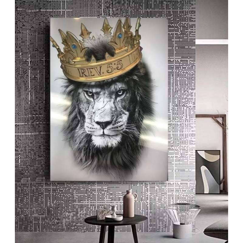 Quadro Decorativo Grande Leão Com Coroa LANÇAMENTO
