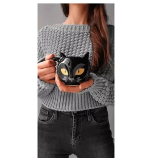 Caneca 3d Gato Preto Olhos Amarelos Temática Presente 350 Ml Gatinho Preto