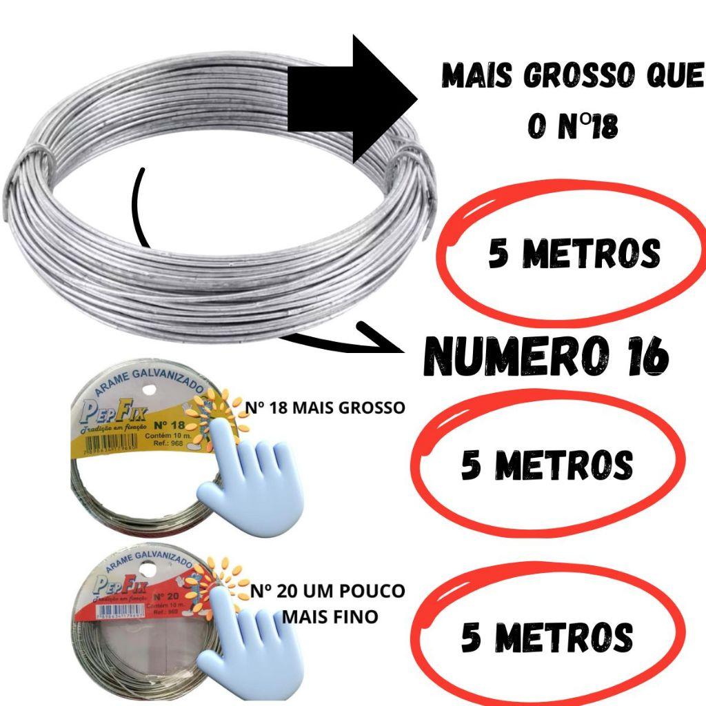 Arame Galvanizado Rolo 5 Metros Fino Grosso Rolinho Artesanato | Shopee ...