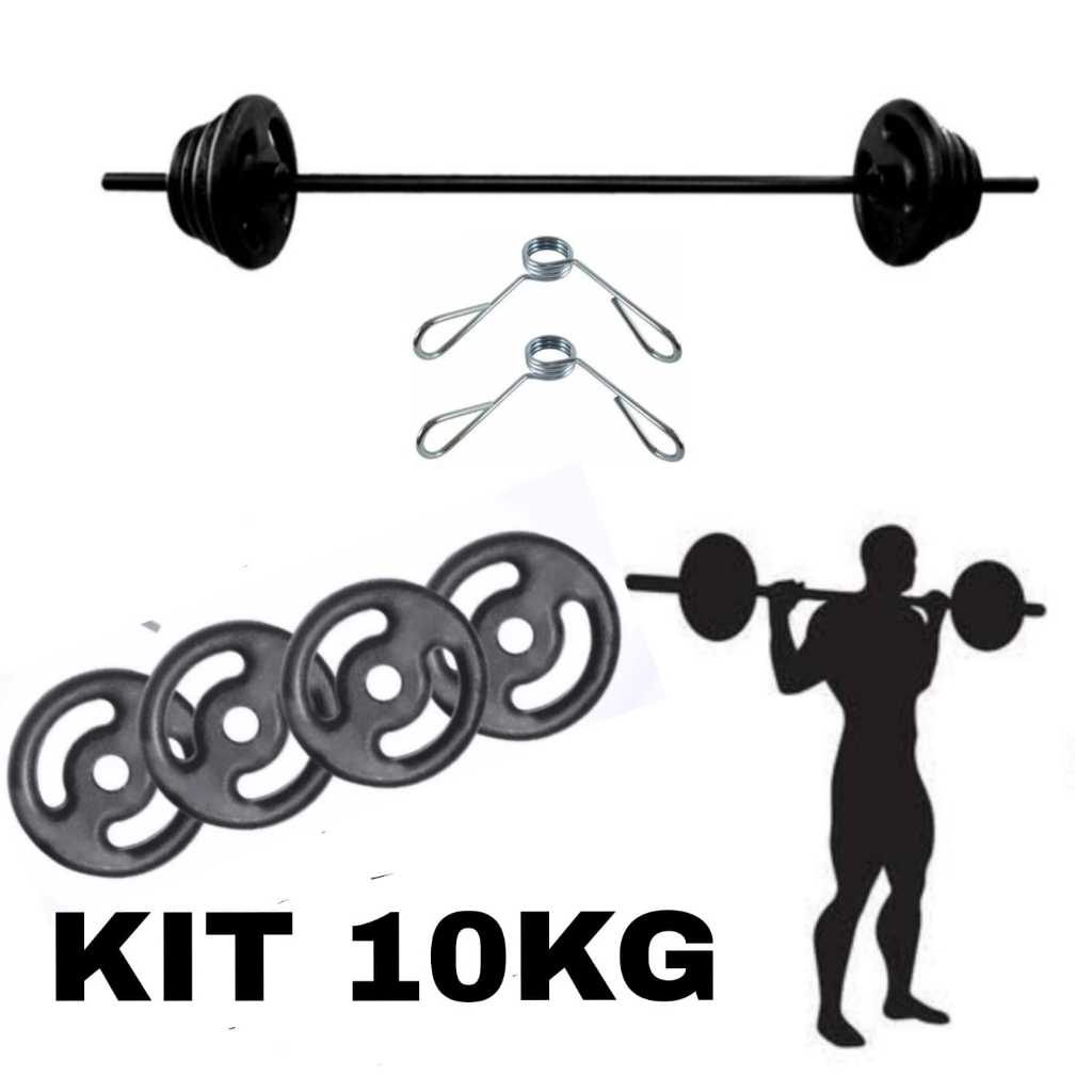Kit Musculação Pump - Barra + 10Kg De Anilhas Pintadas +Presilhas