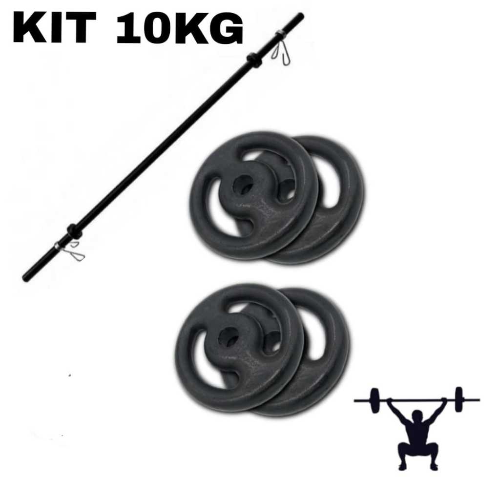 Kit Musculação Pump - Barra + 10Kg De Anilhas Pintadas +Presilhas