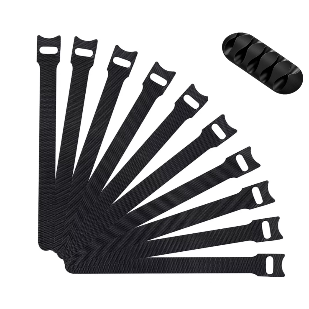 Kit 25 Abraçadeiras para Organizar Cabos e Fios de Velcro Vara de Pesca Reutilizável + Organizador