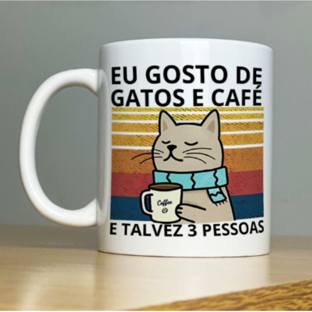 Caneca de cerâmica personalizada - 325ml - Gatos e Café