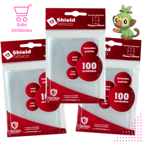 Protetor de Cartas Sleeve Shield 65 x 90mm Padrão Básico Transparente Pokémon Magic TCG