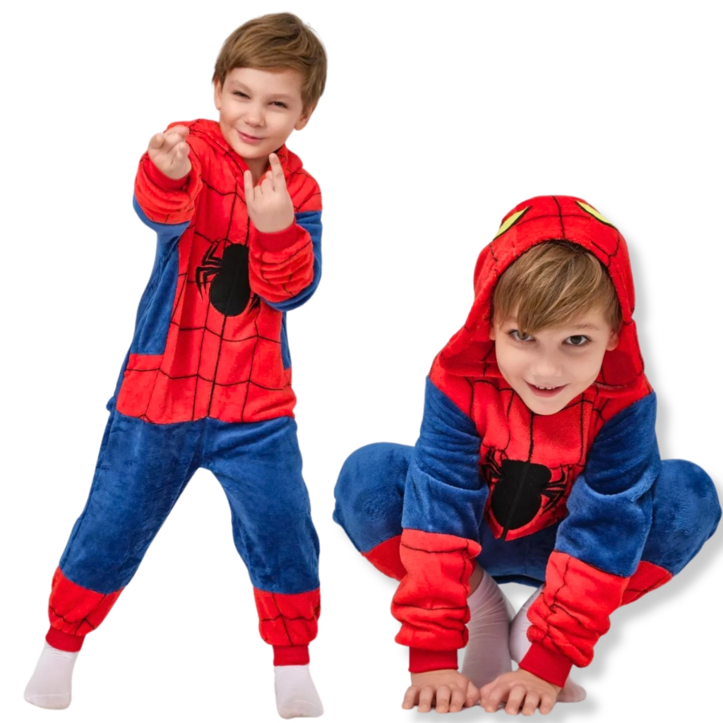 Pijama Macacão Super Herói Desenho animado Homem Aranha Spider man Infantil De Plush