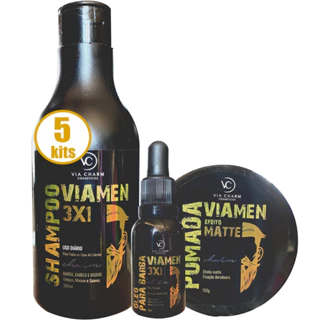 5 KIT VIAMEN BARBA CABELO E BIGODE VIA CHARM COSMÉTICOS 3 EM 1
