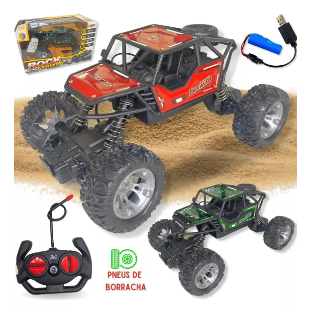 Brinquedo Carrinho Rock Crawler Off Road Recarregável de Controle Remoto