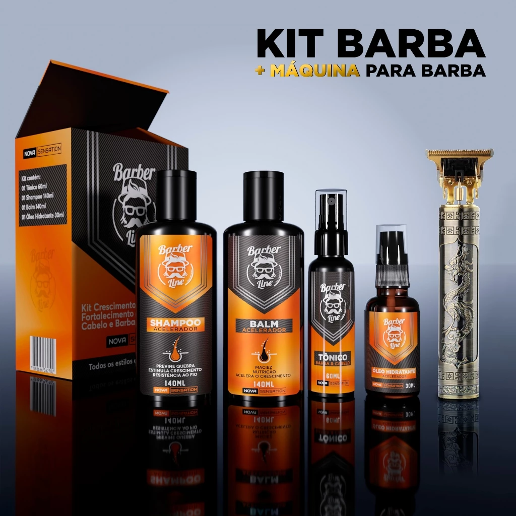 kit de barba masculino completo com óleo, balm, shampoo e aparador
