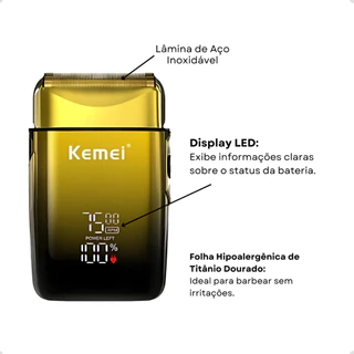 Máquina Barbear Shaver Kemei KM TX10 LED Tecnologia Avançada Cortes Rápidos
