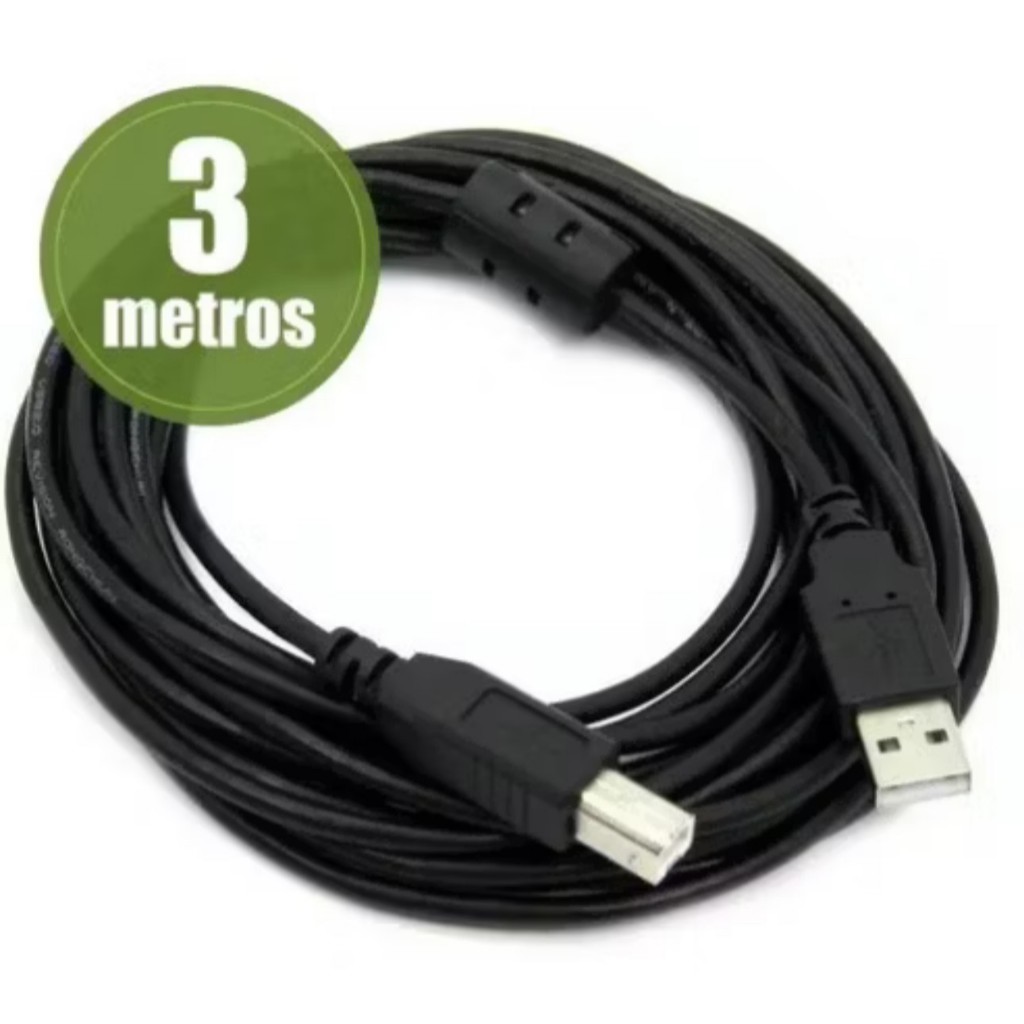 Kit Com 3 Cabo Usb Para Impressora 2.0 Am/bm 3 Metros