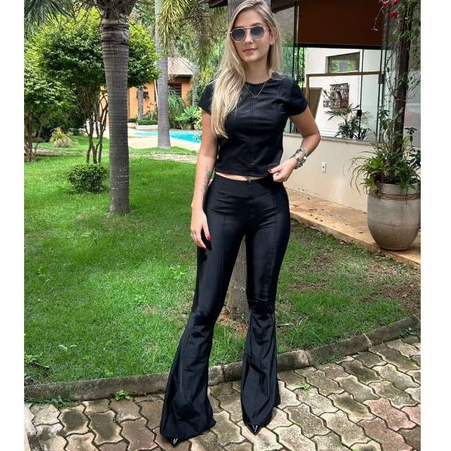 Calça Prada Flare Ziper Tratorado Bailarina Boca de Sino Tecido