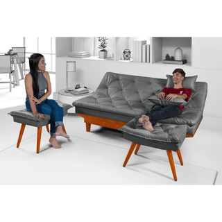 Sofá Cama Caribe Em Couro Sintético + Duas Banquetas em Oferta na Shopee